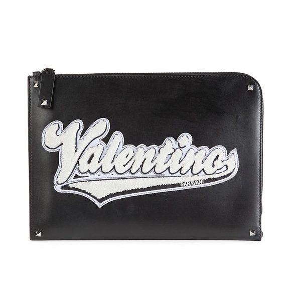 VALENTINO GARAVANI Leather logo UNISEX LG zip clutch - Picture 5 of 16